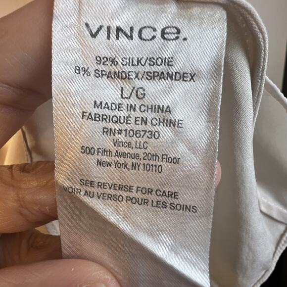 VINCE button front Short Sleeve Silk Blouse off white beige Large career office - Picture 4 of 8